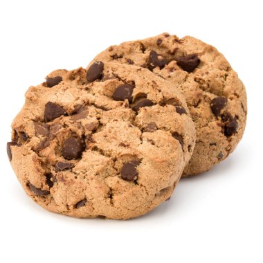 Beyaz arka plan üzerinde izole İki çikolatalı kurabiye. Tatlı bisküvi. Ev yapımı pasta.