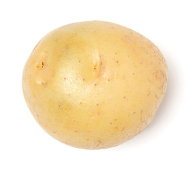 Patates, beyaz arka planda izole edilmiş. Üst manzara, düz uzanma.