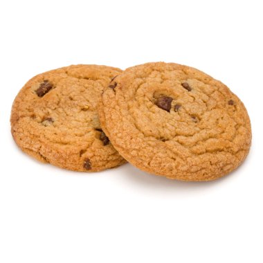 Beyaz arka plan üzerinde izole İki çikolatalı kurabiye. Tatlı bisküvi. Ev yapımı pasta.