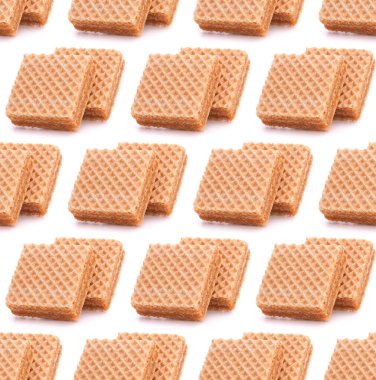 Beyaz arka planda izole gofret veya petek waffle. Dikişsiz gıda deseni.