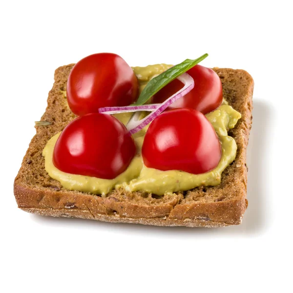 Open Faced Sandwich Crostini Isolated White Background Closeup Vegetarian Canape — Stock Photo, Image
