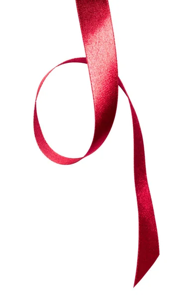 Λαμπερό Σατέν Κορδέλα Κόκκινο Χρώμα Που Απομονώνονται Λευκό Φόντο Κοντινό — Φωτογραφία Αρχείου