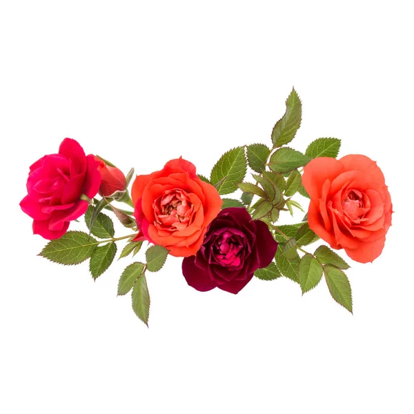 Bouquet Fleurs Rose Coloré Avec Des Feuilles Vertes Isolées Sur — Photo