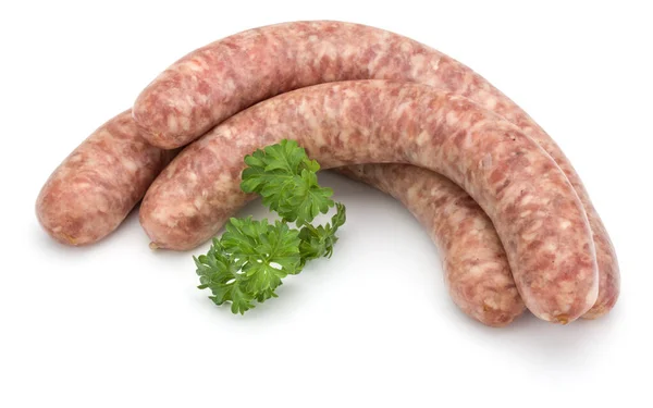 Raw Sausage Parsley Leaf Isolated White Background — Stock Photo, Image