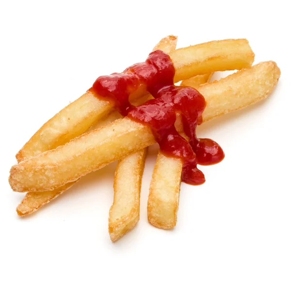 French Fried Potatoes Ketchup Isolated White Background — Stock Photo, Image