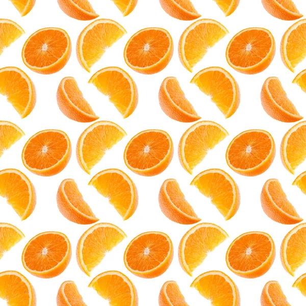 Owoce Pomarańczowy Wzór Białym Tle Pomarańczowy Segmentów Jedzenie — Zdjęcie stockowe