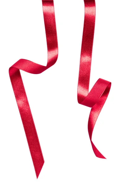 在白色背景查出的红色闪亮缎带关闭 装饰设计用丝带图像 — 图库照片