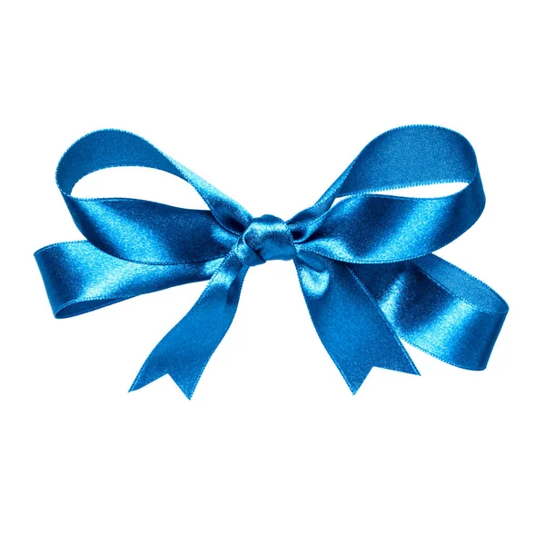 Glänzendes Satinband Schleife Blauer Farbe Isoliert Auf Weißem Hintergrund Nahaufnahme — Stockfoto