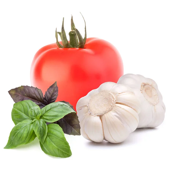 Legumes Isolados Tomate Alho Isolado Sobre Fundo Branco — Fotografia de Stock