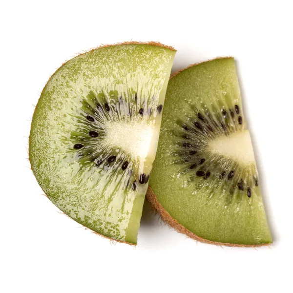 Două Felii Fructe Kiwi Izolate Fundal Alb Închidere Segment Felie — Fotografie, imagine de stoc