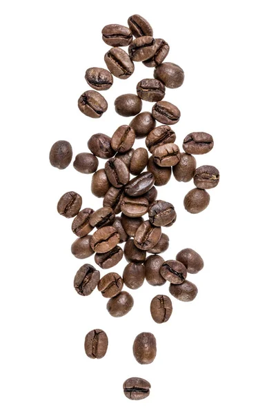 Fehér Háttéren Izolált Kávébab Felülnézet Lapos Feküdt Kávébab Áramlás Levegőn — Stock Fotó