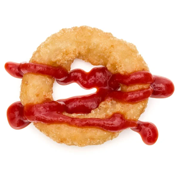 Křupavou Smaženou Cibulkou Nebo Ring Kalamáry Kečupem Izolovaných Bílém Pozadí — Stock fotografie