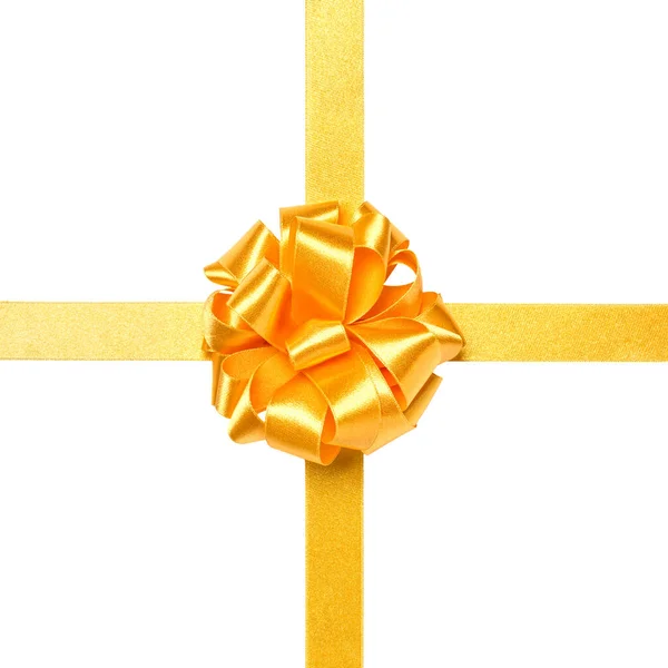 Festive Golden Gift Ribbon Bow Isolated White Background Cutout — Stock Photo, Image