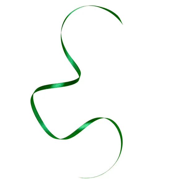 Glänsande Sidenband Grön Färg Isolerad Vit Bakgrund — Stockfoto