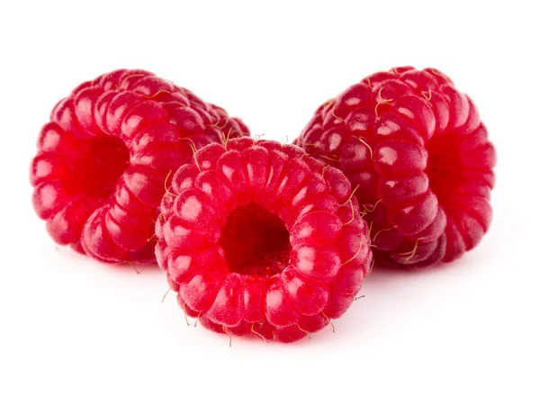 Three Ripe Raspberries Isolated White Background Close — Stock Photo, Image