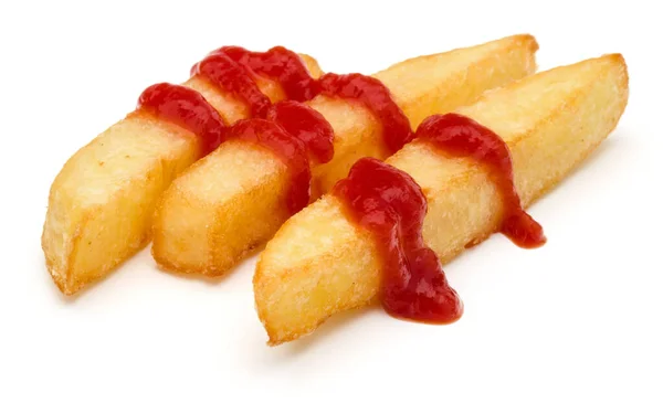 Patatas Fritas Francesas Con Salsa Tomate Aislada Sobre Fondo Blanco —  Fotos de Stock