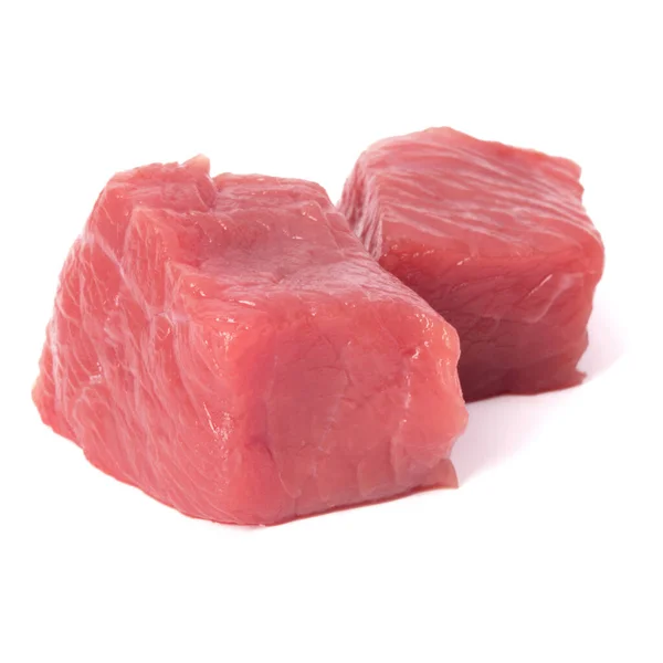 Cru Carne Picada Pedaços Carne Isolado Fundo Branco Cortado — Fotografia de Stock