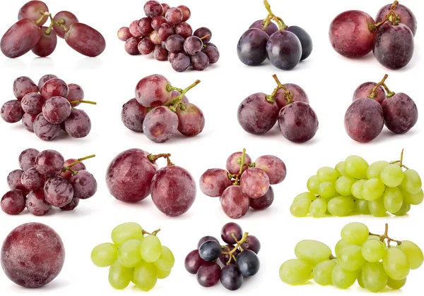 Kolekcja Winogron Wyizolowana Białym Wycięciu Tła Zestaw Różnych Gałęzi Winogron — Zdjęcie stockowe