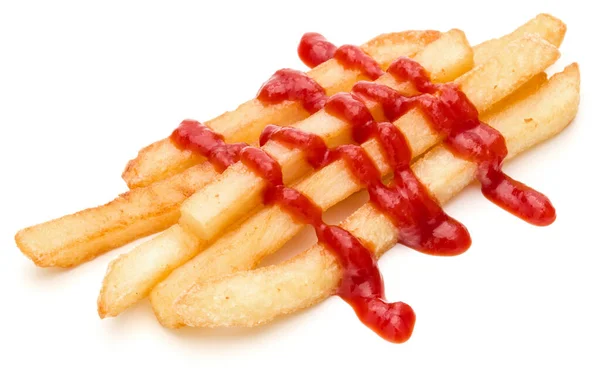 Frans Gebakken Aardappelen Met Ketchup Geïsoleerd Witte Achtergrond — Stockfoto