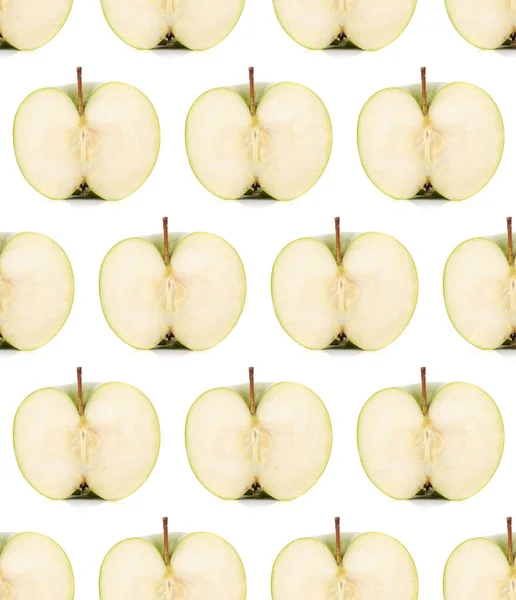 Zielone Jabłko Pół Izolowane Białym Tle Wycinanki Płynny Wzorzec Żywienia — Zdjęcie stockowe