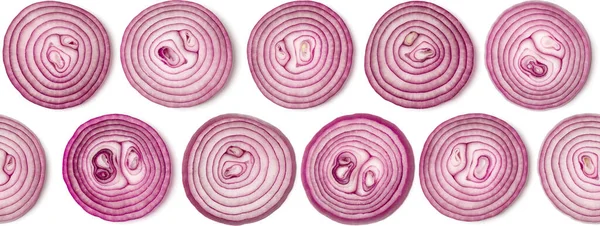 Creative Layout Made Onion Slices Flat Lay Top View Vegetables — Stock Photo, Image