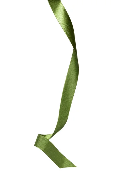 Glänzende Satinband Grüner Farbe Isoliert Auf Weißem Hintergrund Nahaufnahme — Stockfoto