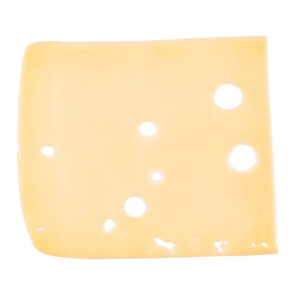 白い背景に隔離された1つのチーズスライス トップビュー 平らな横たわる 空気中のチーズスライス 影なし — ストック写真