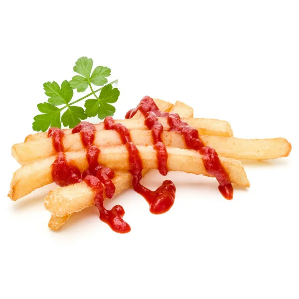 Französisch Gebratene Kartoffeln Mit Ketchup Isoliert Auf Weißem Hintergrund — Stockfoto