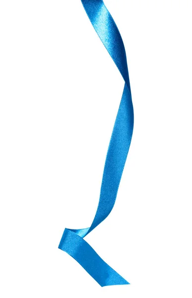 Fita Cetim Brilhante Cor Azul Isolado Fundo Branco Fechar — Fotografia de Stock