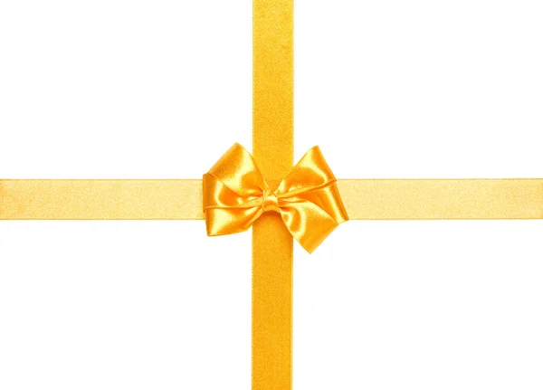 Festive Golden Gift Ribbon Bow Isolated White Background Cutout — Stock Photo, Image