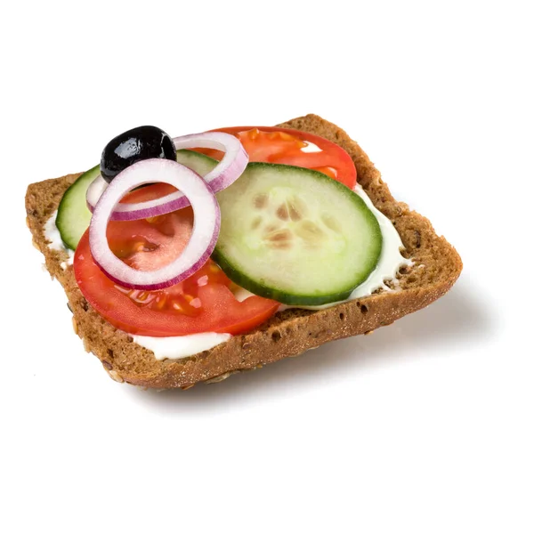 Beyaz Arka Plan Closeup Izole Açık Yüzlü Sandviç Crostini Vejetaryen — Stok fotoğraf