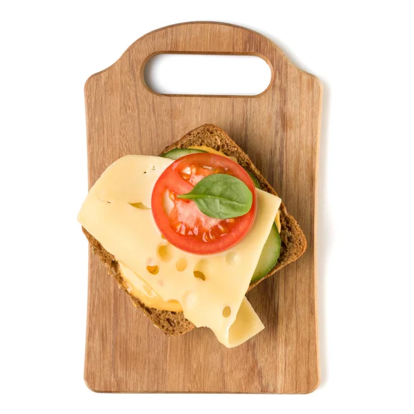 Sandwich Fromage Ouvert Canape Crostini Sur Une Planche Service Bois — Photo