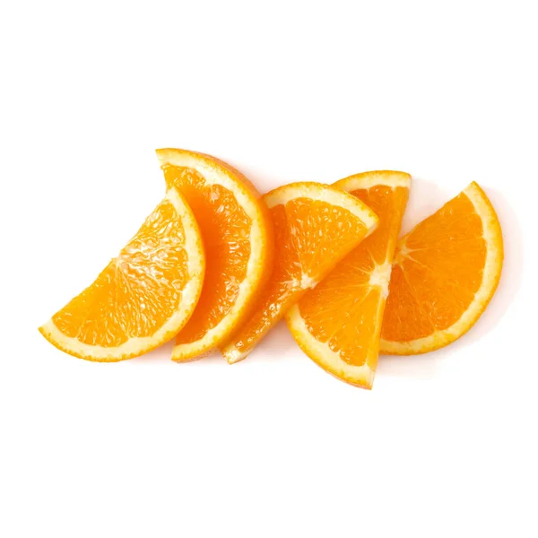 Πορτοκάλι Φέτα Διάταξη Απομονώνονται Λευκό Φόντο Κινηματογράφηση Πρώτο Πλάνο Φαγητό — Φωτογραφία Αρχείου
