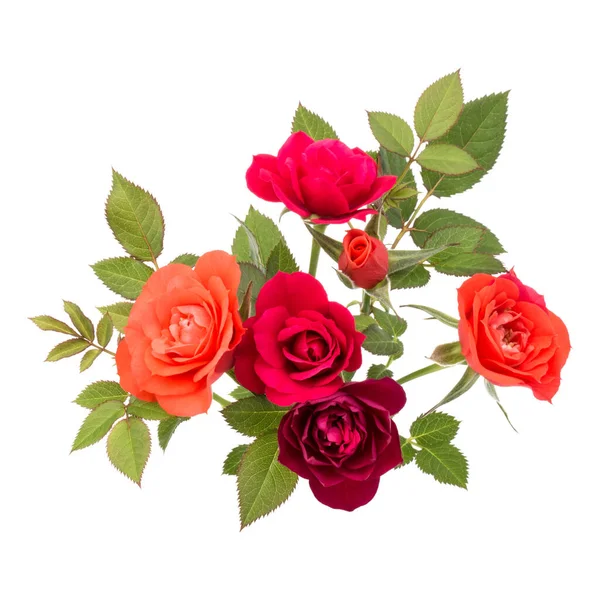 Colorido Buquê Flores Rosa Com Folhas Verdes Isoladas Recorte Fundo — Fotografia de Stock