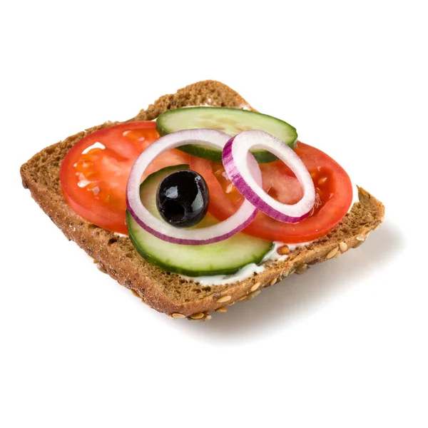 Beyaz Arka Plan Closeup Izole Açık Yüzlü Sandviç Crostini Vejetaryen — Stok fotoğraf