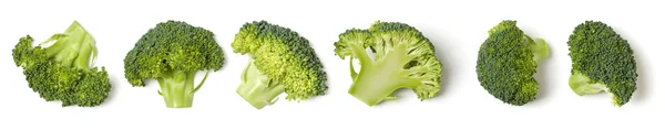 ブロッコリーで作られた創造的なレイアウト フラットレイアウト トップビュー 白い背景に隔離された野菜 食品成分パターン バナー — ストック写真