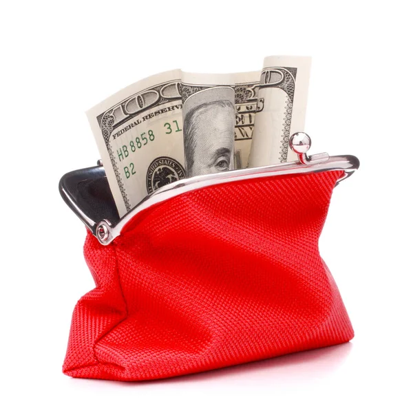 Red Cash Wallet Isolated White Background Charge Purse Hundred Dollar — Stock Photo, Image