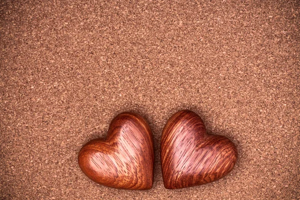 Dos Corazones Madera Sobre Fondo Rústico Madera Concepto San Valentín — Foto de Stock