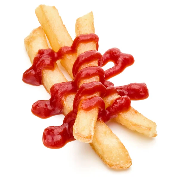 Pommes Terre Frites Ketchup Isolé Sur Fond Blanc — Photo