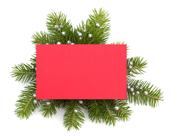 Decoración Navidad Con Tarjeta Felicitación Aislada Sobre Fondo Blanco — Foto de Stock