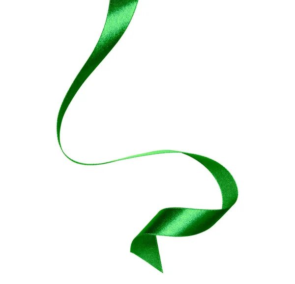 Блестящая Атласная Лента Зеленого Цвета Изолирована Белом Фоне Лента Изображения — стоковое фото