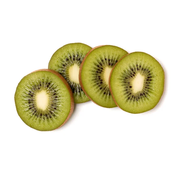 Felii Fructe Kiwi Izolate Fundal Alb Closeup Felii Kiwifruit Platlay — Fotografie, imagine de stoc