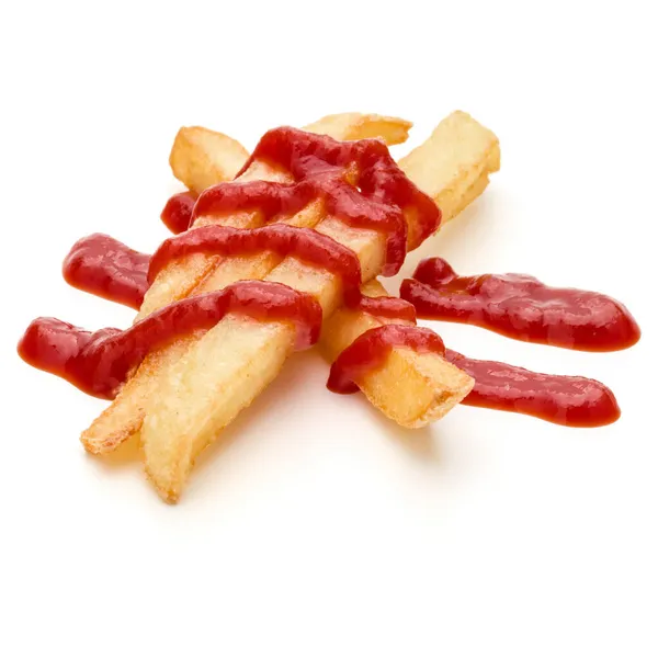 Pommes Terre Frites Ketchup Isolé Sur Fond Blanc — Photo