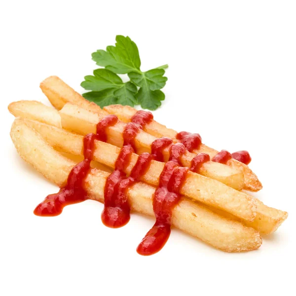Frans Gebakken Aardappelen Met Ketchup Geïsoleerd Witte Achtergrond — Stockfoto