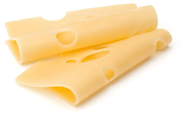 白い背景に分離された つのチーズのスライス — ストック写真