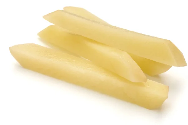 Rauwe Aardappelschijfjes Bereid Voor Frites Geïsoleerd Witte Achtergrond — Stockfoto