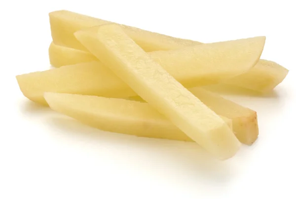 Potatis Skivade Remsor Beredda För Pommes Frites Isolerad Vit Bakgrund — Stockfoto