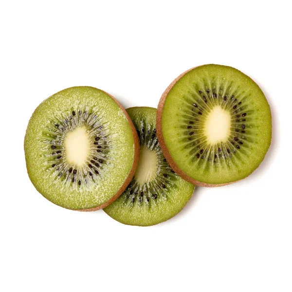 Trei Felii Fructe Kiwi Izolate Fundal Alb Închidere Felii Kiwifruit — Fotografie, imagine de stoc