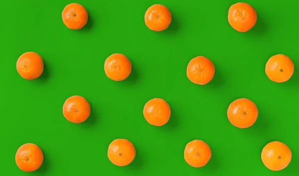 Patrón Fruta Mandarina Mandarina Naranja Fresca Sobre Fondo Verde Asiento — Foto de Stock