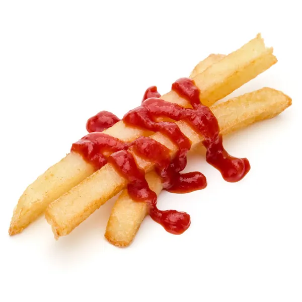Franska Stekt Potatis Med Ketchup Isolerad Vit Bakgrund — Stockfoto